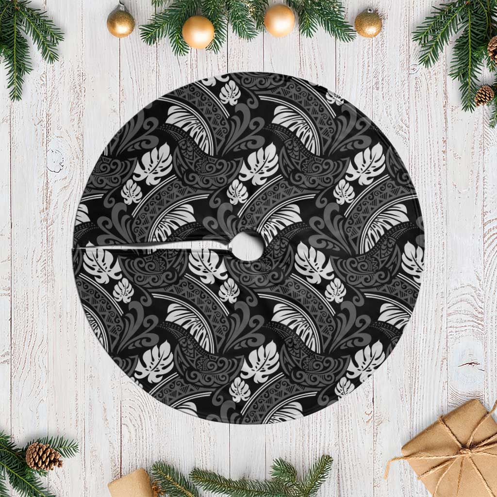 Grayscale Monstera Tree Skirt Polynesian Tribal Pattern - Polynesian Pride