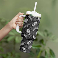 Grayscale Monstera Tumbler With Handle Polynesian Tribal Pattern - Polynesian Pride