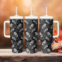 Grayscale Monstera Tumbler With Handle Polynesian Tribal Pattern - Polynesian Pride