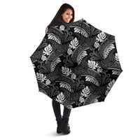 Grayscale Monstera Umbrella Polynesian Tribal Pattern - Polynesian Pride