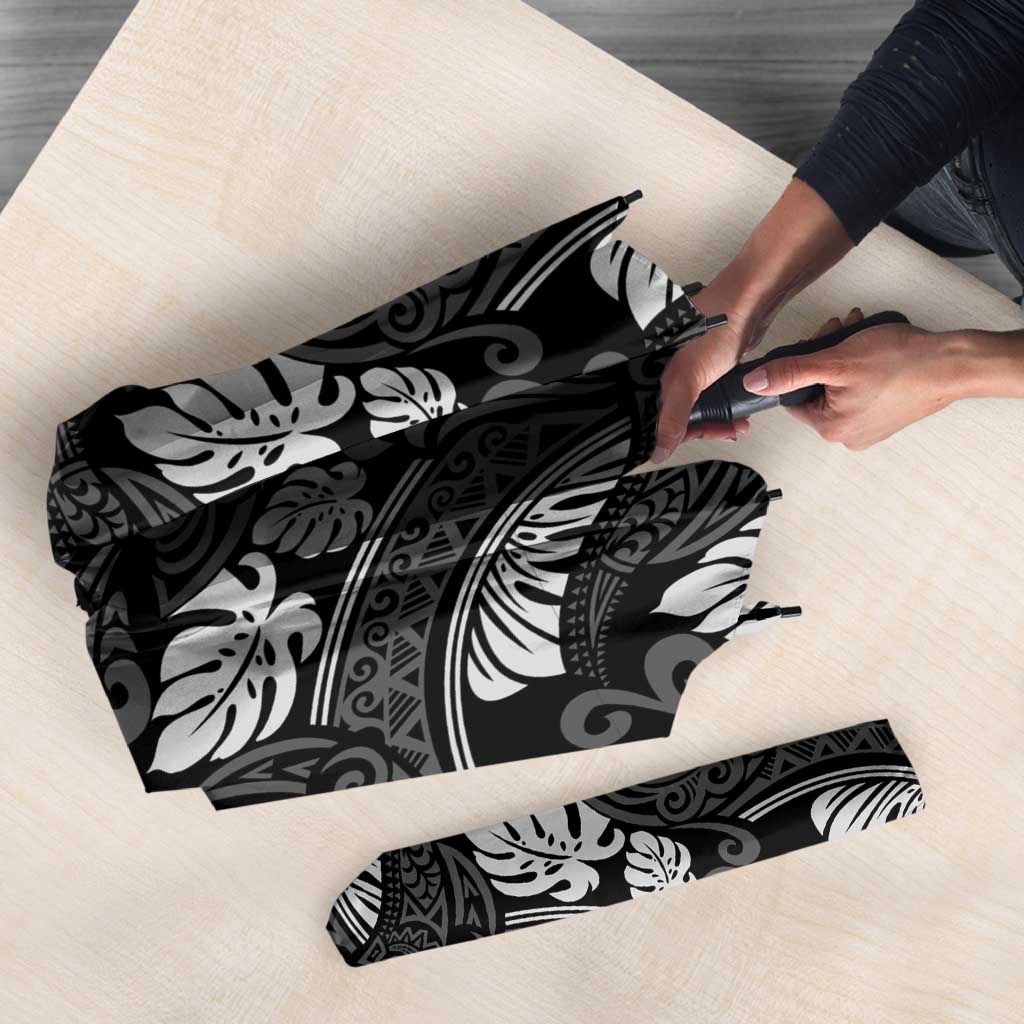Grayscale Monstera Umbrella Polynesian Tribal Pattern - Polynesian Pride