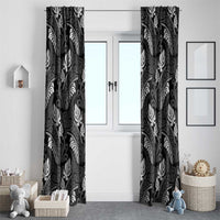 Grayscale Monstera Window Curtain Polynesian Tribal Pattern - Polynesian Pride