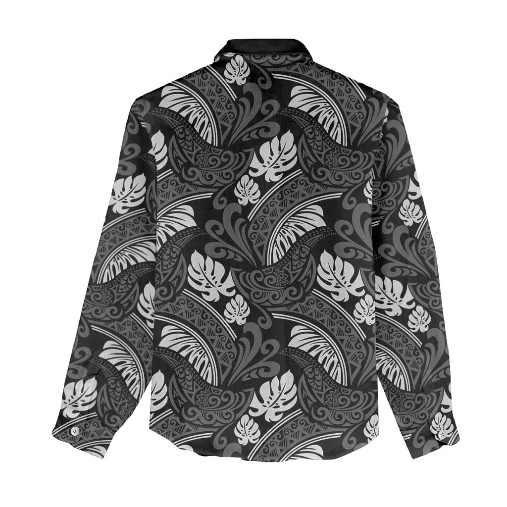 Grayscale Monstera Women Casual Shirt Polynesian Tribal Pattern - Polynesian Pride