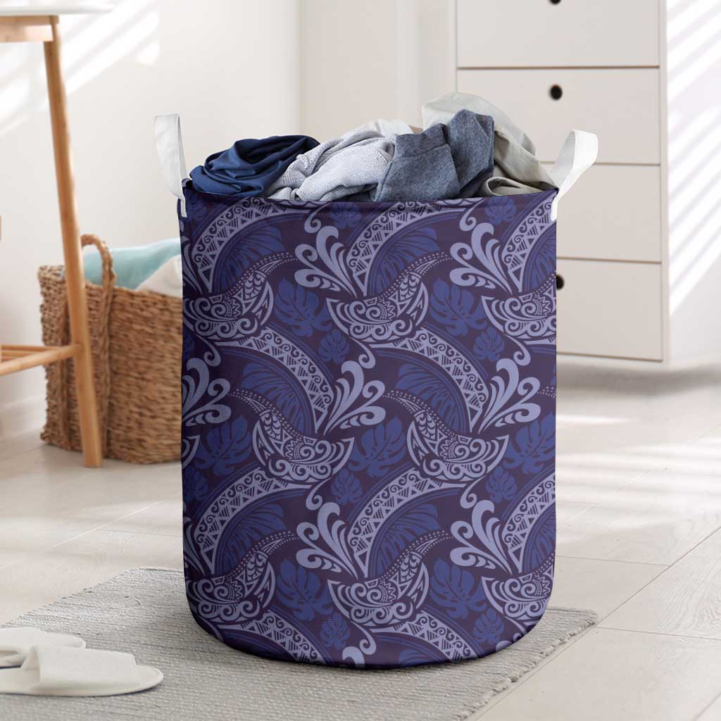 Deep Blue Monstera Laundry Basket Polynesian Tribal Pattern - Polynesian Pride