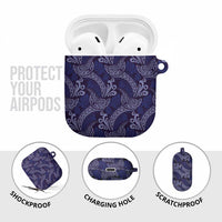 Deep Blue Monstera AirPods Case Polynesian Tribal Pattern - Polynesian Pride