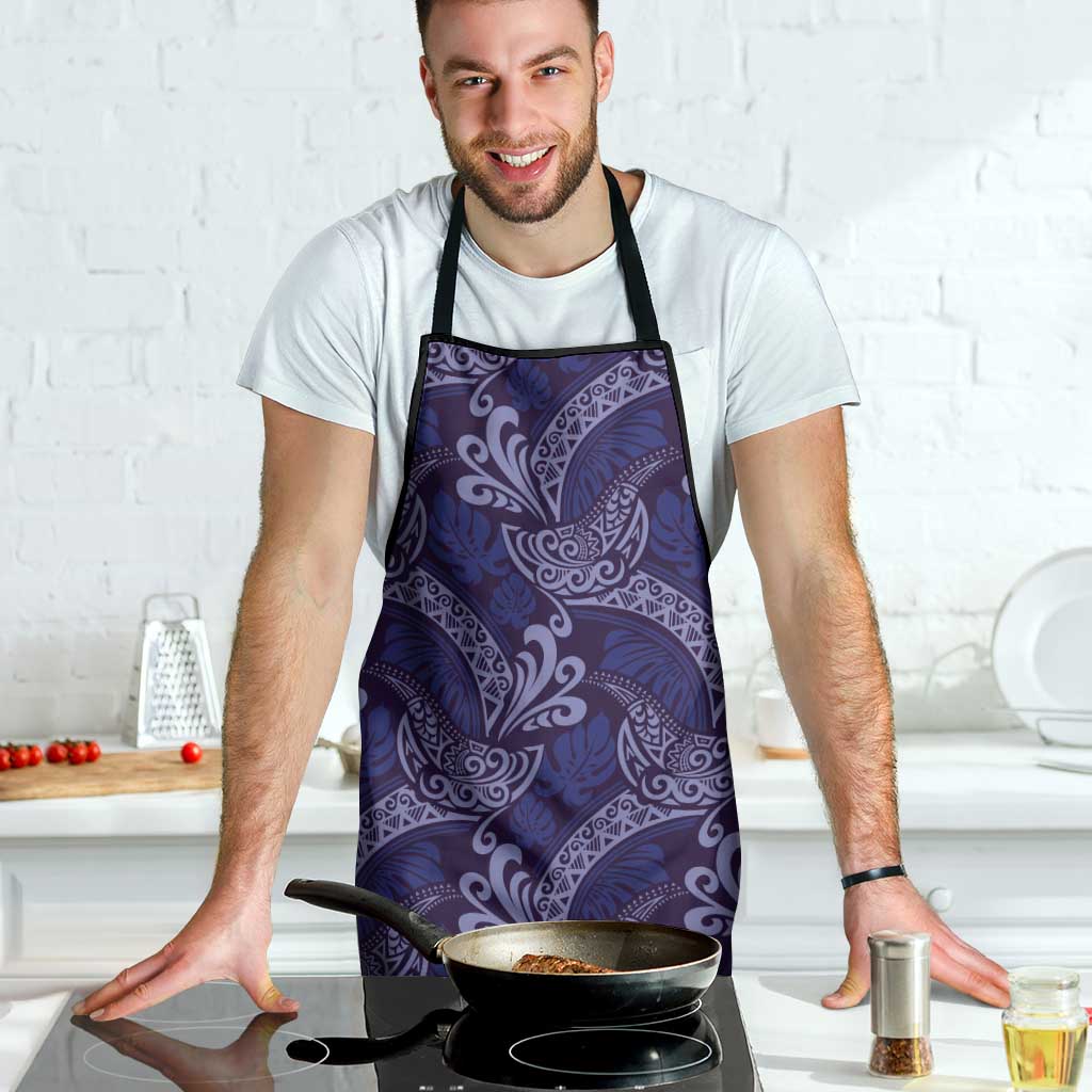 Deep Blue Monstera Apron Polynesian Tribal Pattern - Polynesian Pride