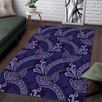 Deep Blue Monstera Area Rug Polynesian Tribal Pattern - Polynesian Pride