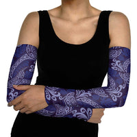 Deep Blue Monstera Arm Sleeves Polynesian Tribal Pattern - Polynesian Pride