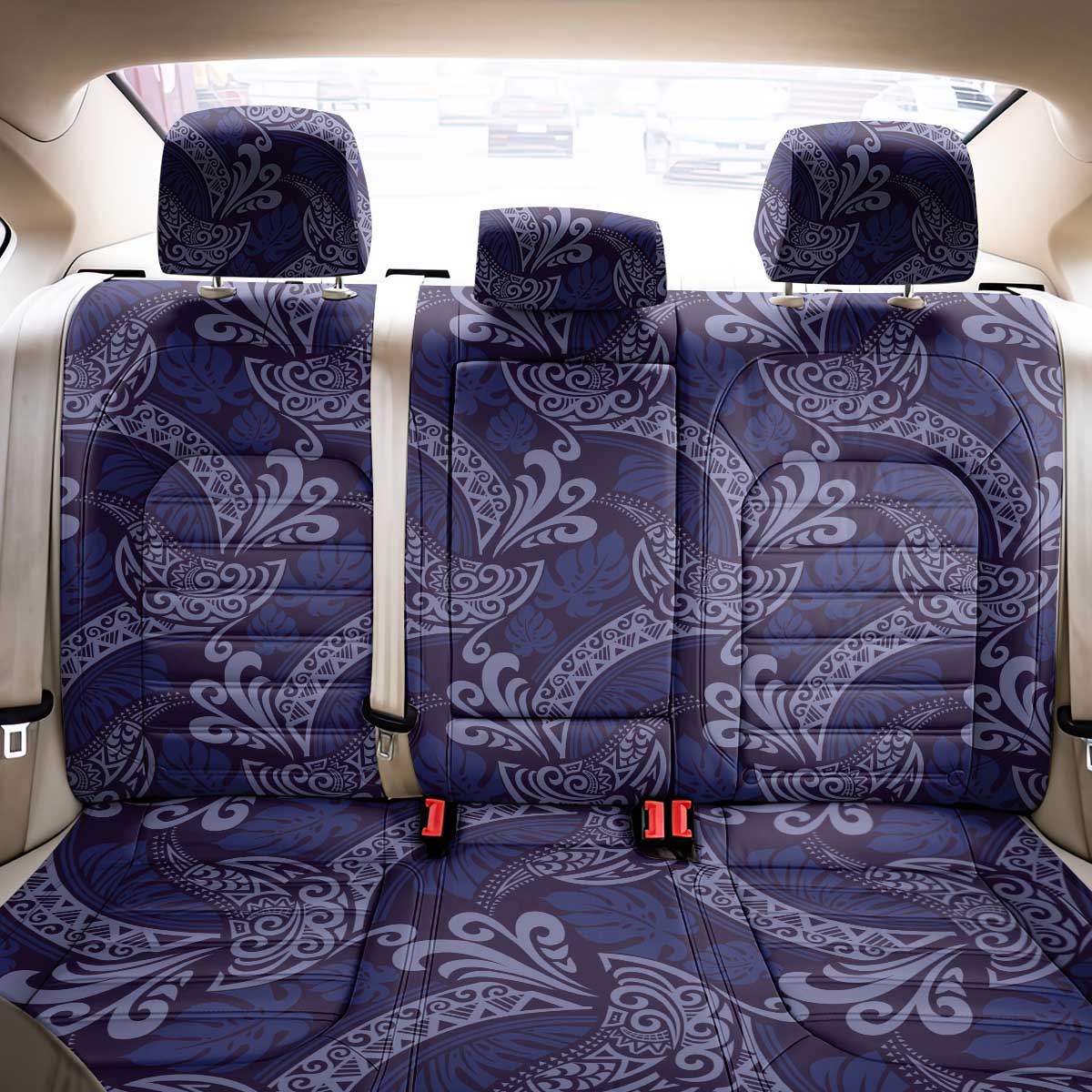 Deep Blue Monstera Back Car Seat Cover Polynesian Tribal Pattern - Polynesian Pride