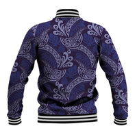 Deep Blue Monstera Baseball Jacket Polynesian Tribal Pattern - Polynesian Pride
