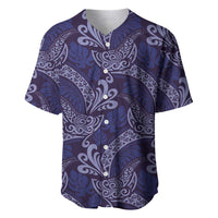 Deep Blue Monstera Baseball Jersey Polynesian Tribal Pattern - Polynesian Pride
