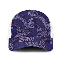 Deep Blue Monstera Baseball Net Cap Polynesian Tribal Pattern - Polynesian Pride