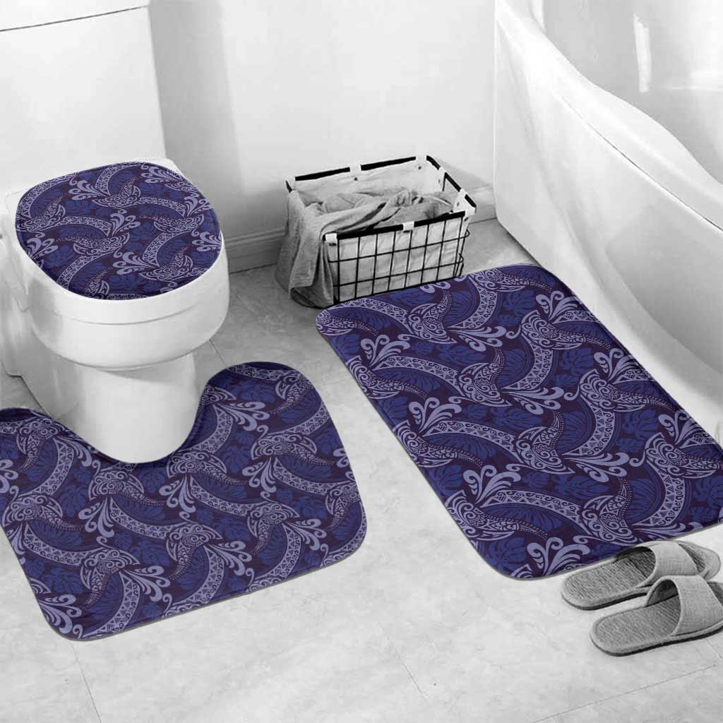 Deep Blue Monstera Bathroom Set Polynesian Tribal Pattern - Polynesian Pride