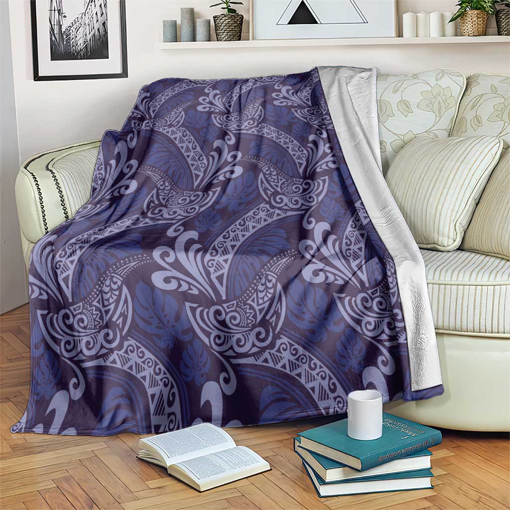 Deep Blue Monstera Blanket Polynesian Tribal Pattern - Polynesian Pride