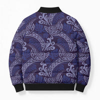 Deep Blue Monstera Bomber Puffer Jacket Polynesian Tribal Pattern - Polynesian Pride