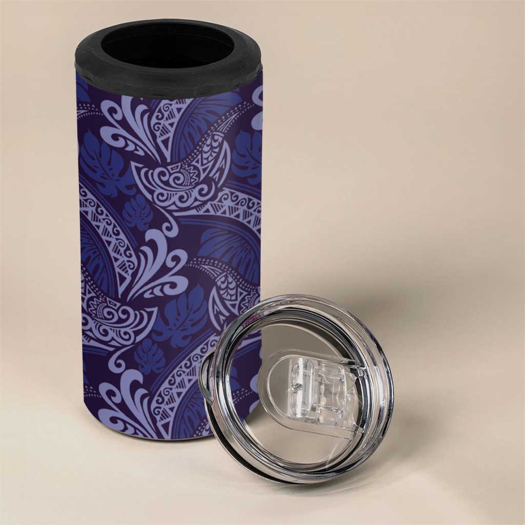 Deep Blue Monstera 4 in 1 Can Cooler Tumbler Polynesian Tribal Pattern - Polynesian Pride