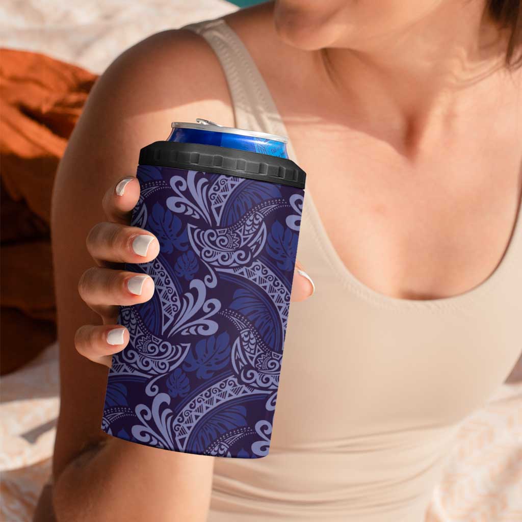 Deep Blue Monstera 4 in 1 Can Cooler Tumbler Polynesian Tribal Pattern - Polynesian Pride