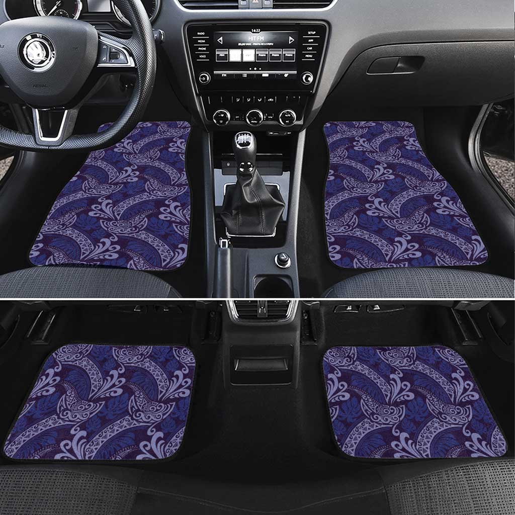 Deep Blue Monstera Car Mats Polynesian Tribal Pattern - Polynesian Pride