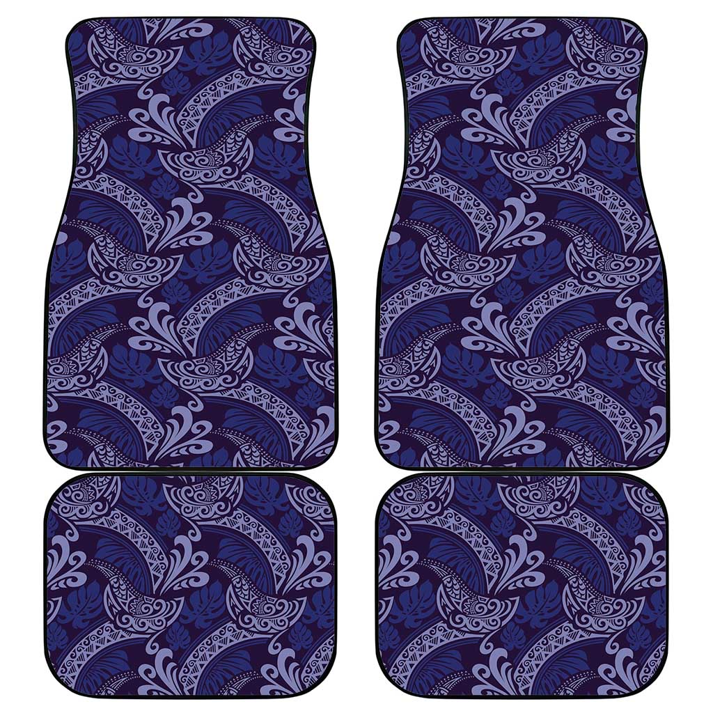 Deep Blue Monstera Car Mats Polynesian Tribal Pattern - Polynesian Pride