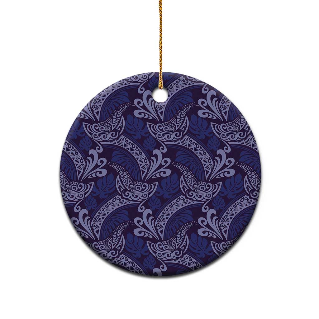 Deep Blue Monstera Ceramic Ornament Polynesian Tribal Pattern - Polynesian Pride