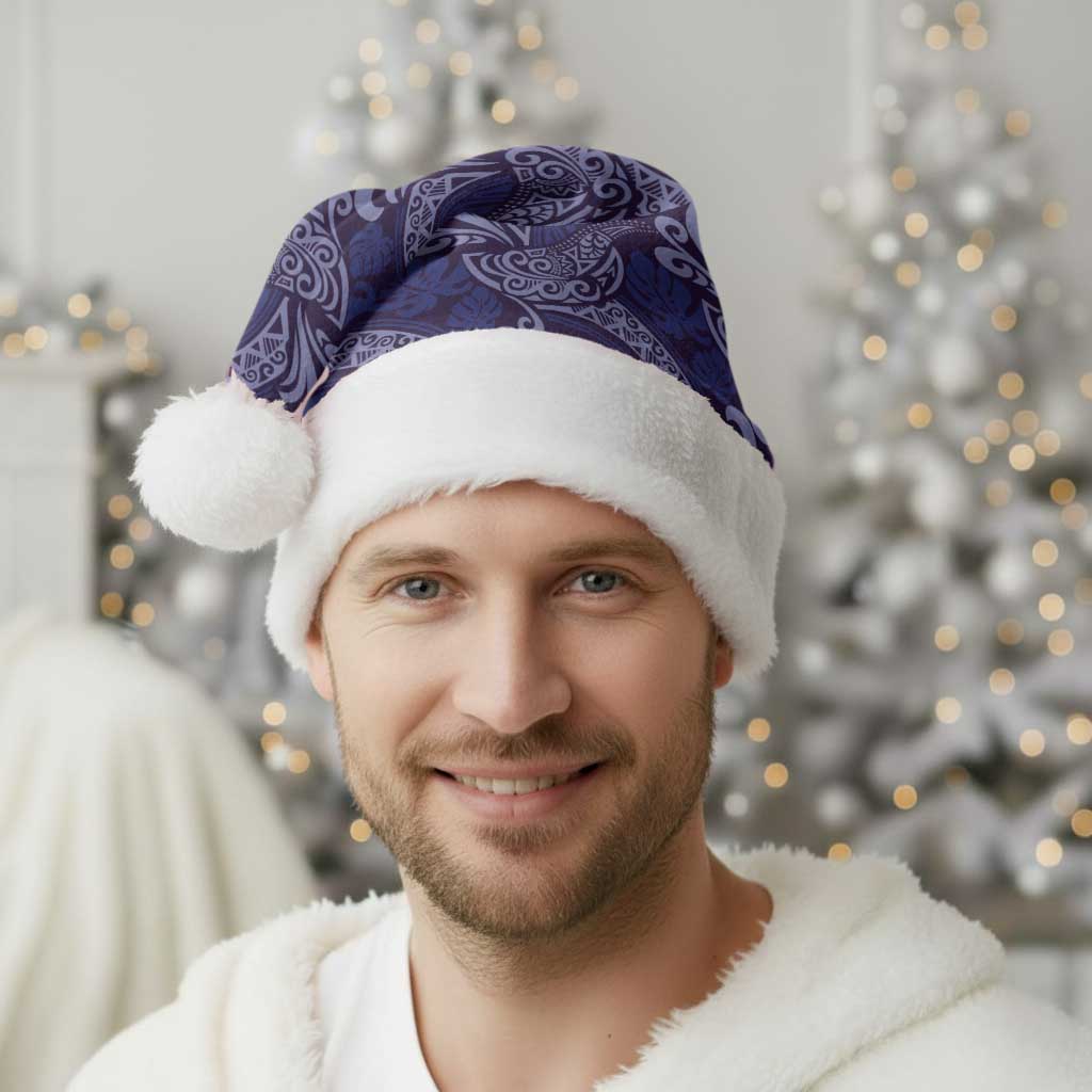 Deep Blue Monstera Christmas Santa Hat Polynesian Tribal Pattern - Polynesian Pride