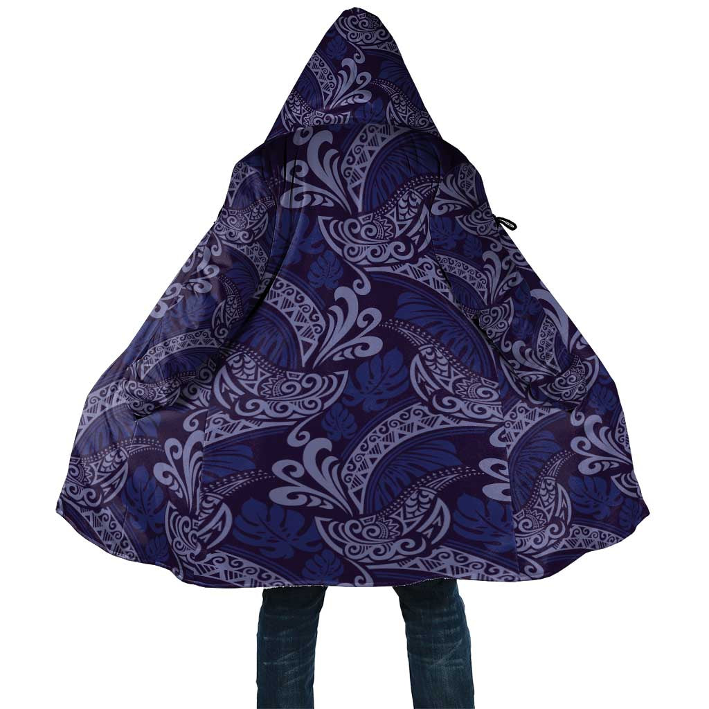 Deep Blue Monstera Cloak Polynesian Tribal Pattern - Polynesian Pride