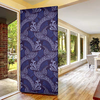 Deep Blue Monstera Door Cover Polynesian Tribal Pattern - Polynesian Pride