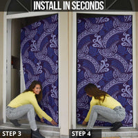 Deep Blue Monstera Door Cover Polynesian Tribal Pattern - Polynesian Pride