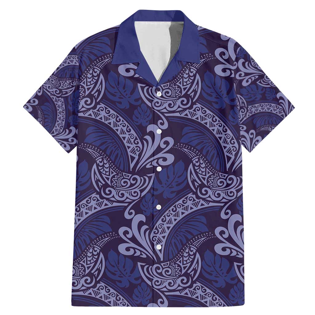 Deep Blue Monstera Family Matching Mermaid Dress and Hawaiian Shirt Polynesian Tribal Pattern - Polynesian Pride