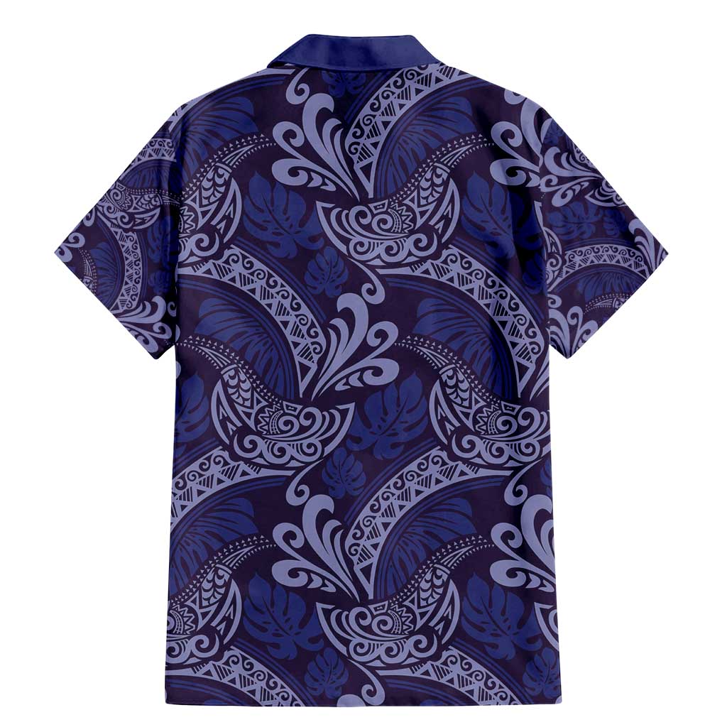 Deep Blue Monstera Family Matching Mermaid Dress and Hawaiian Shirt Polynesian Tribal Pattern - Polynesian Pride