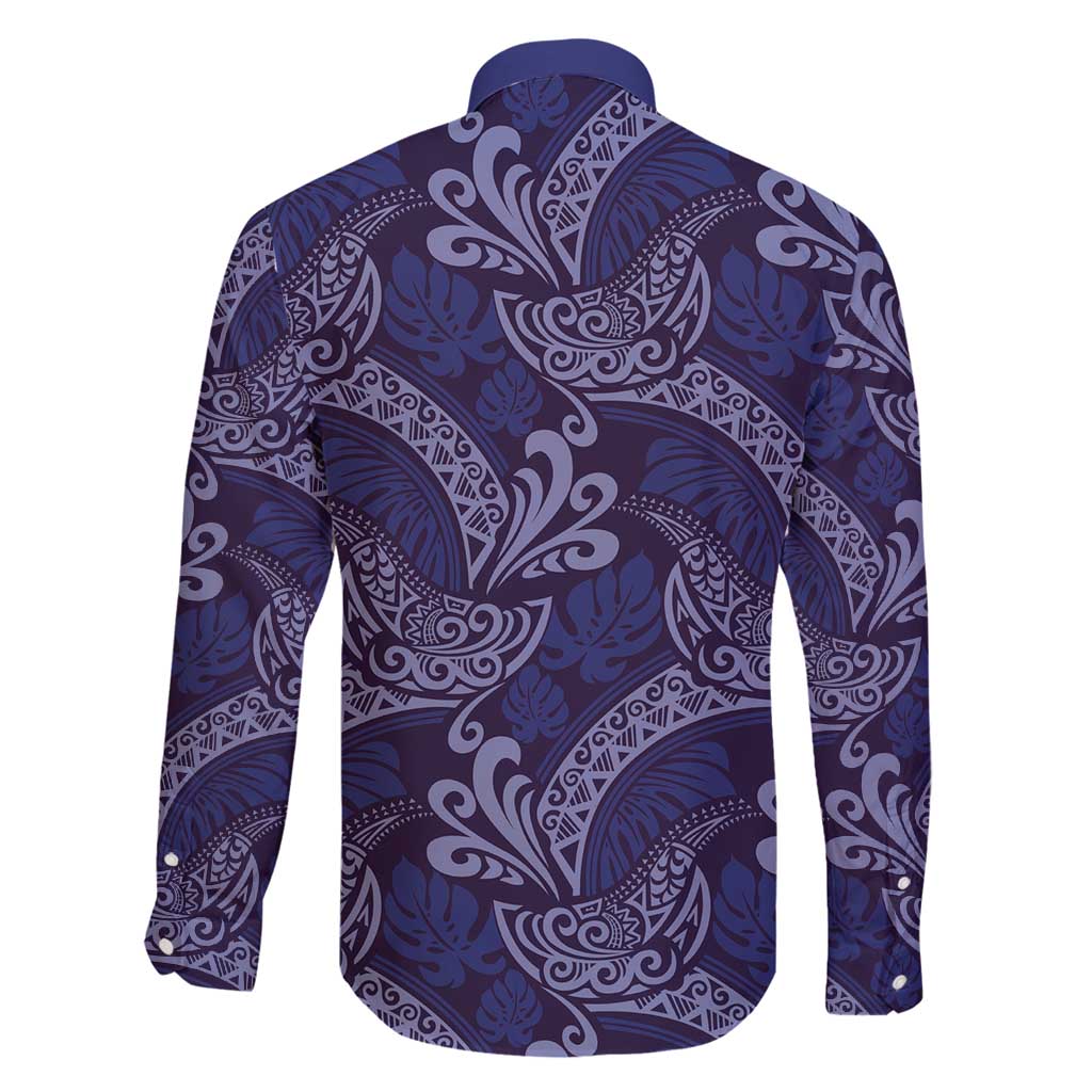 Deep Blue Monstera Family Matching Puletasi and Hawaiian Shirt Polynesian Tribal Pattern - Polynesian Pride
