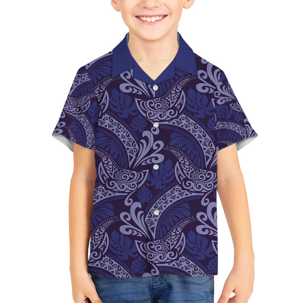 Deep Blue Monstera Family Matching Puletasi and Hawaiian Shirt Polynesian Tribal Pattern - Polynesian Pride