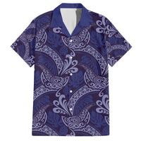 Deep Blue Monstera Family Matching Short Sleeve Bodycon Dress and Hawaiian Shirt Polynesian Tribal Pattern - Polynesian Pride