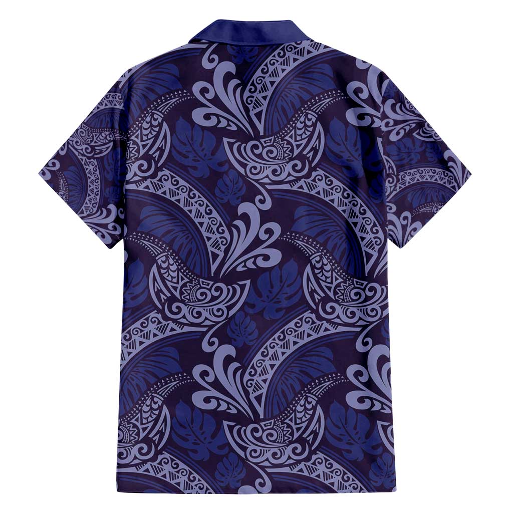 Deep Blue Monstera Family Matching Tank Maxi Dress and Hawaiian Shirt Polynesian Tribal Pattern - Polynesian Pride