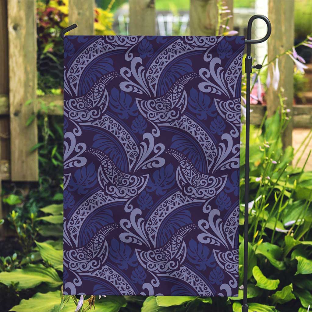 Deep Blue Monstera Garden Flag Polynesian Tribal Pattern - Polynesian Pride