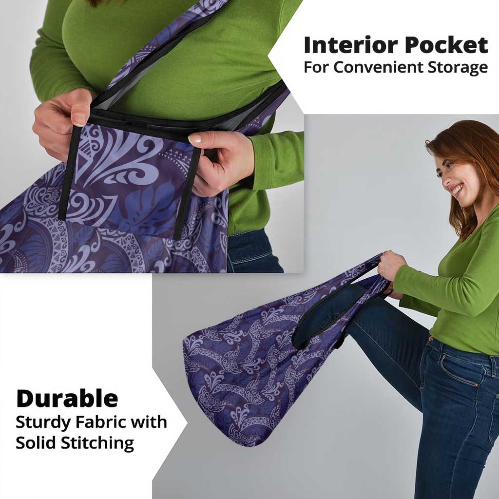 Deep Blue Monstera Grocery Bag Polynesian Tribal Pattern - Polynesian Pride