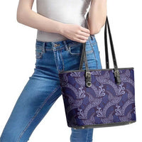 Deep Blue Monstera Leather Tote Bag Polynesian Tribal Pattern - Polynesian Pride