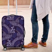 Deep Blue Monstera Luggage Cover Polynesian Tribal Pattern - Polynesian Pride