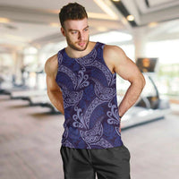 Deep Blue Monstera Men Tank Top Polynesian Tribal Pattern - Polynesian Pride