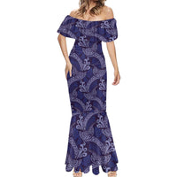 Deep Blue Monstera Mermaid Dress Polynesian Tribal Pattern - Polynesian Pride
