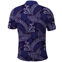 Deep Blue Monstera Polo Shirt Polynesian Tribal Pattern - Polynesian Pride