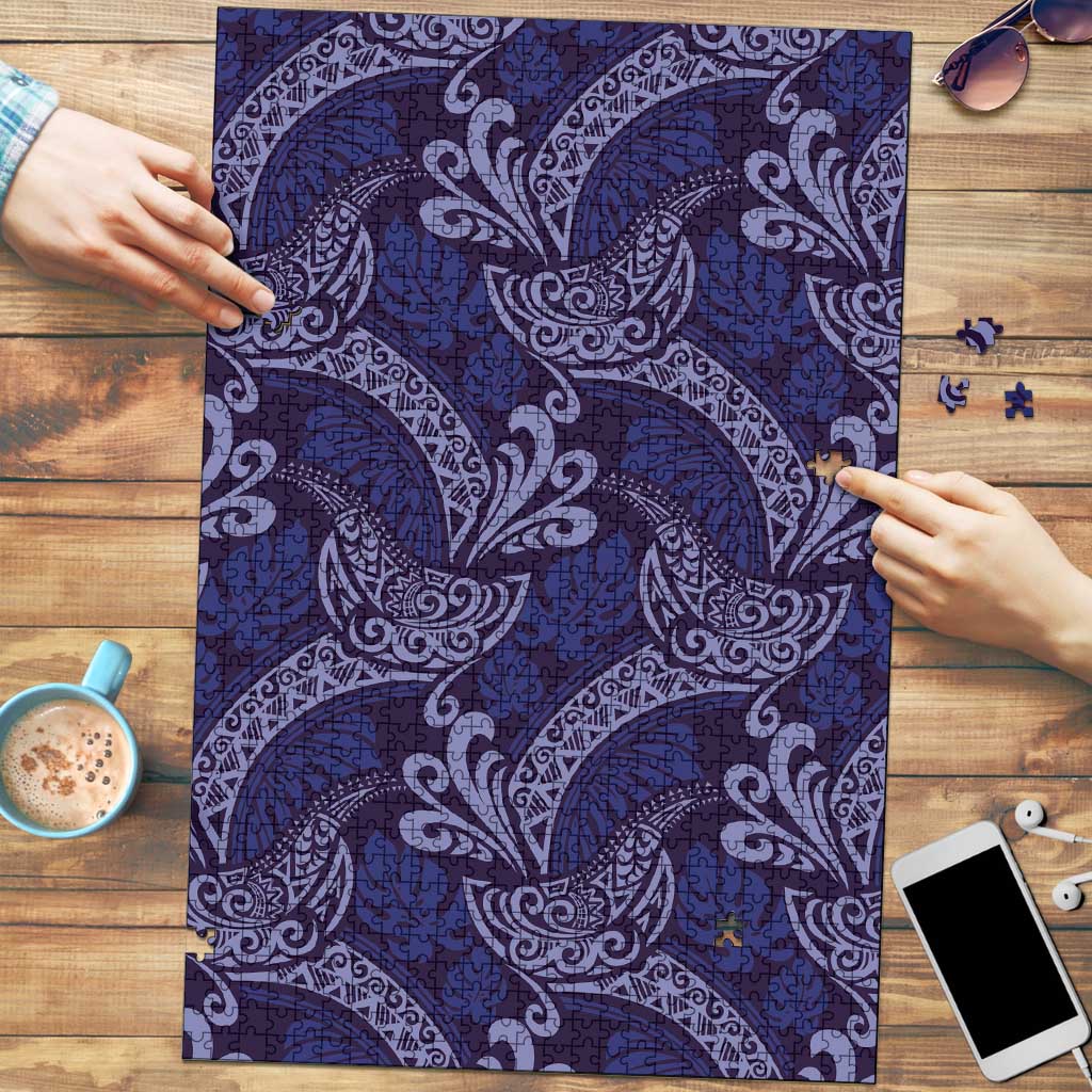 Deep Blue Monstera Puzzle Polynesian Tribal Pattern - Polynesian Pride