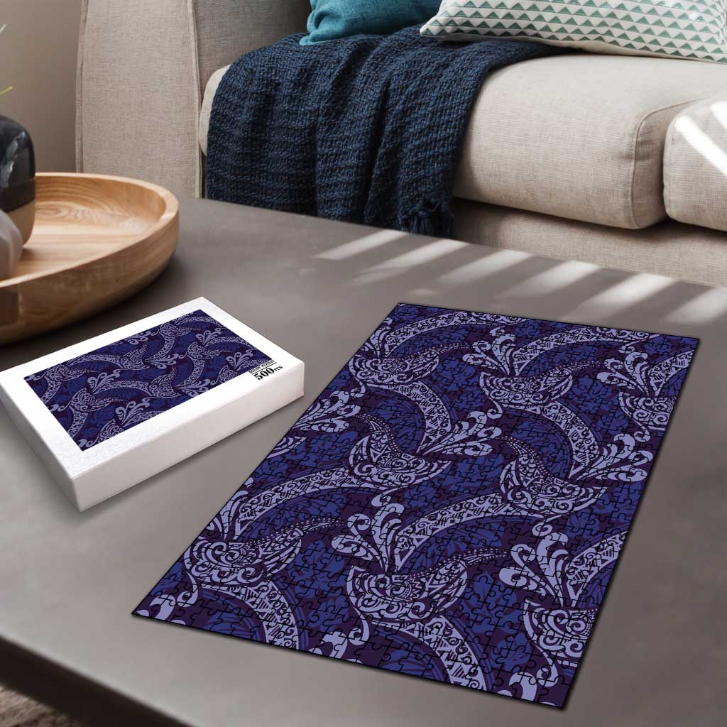 Deep Blue Monstera Puzzle Polynesian Tribal Pattern - Polynesian Pride