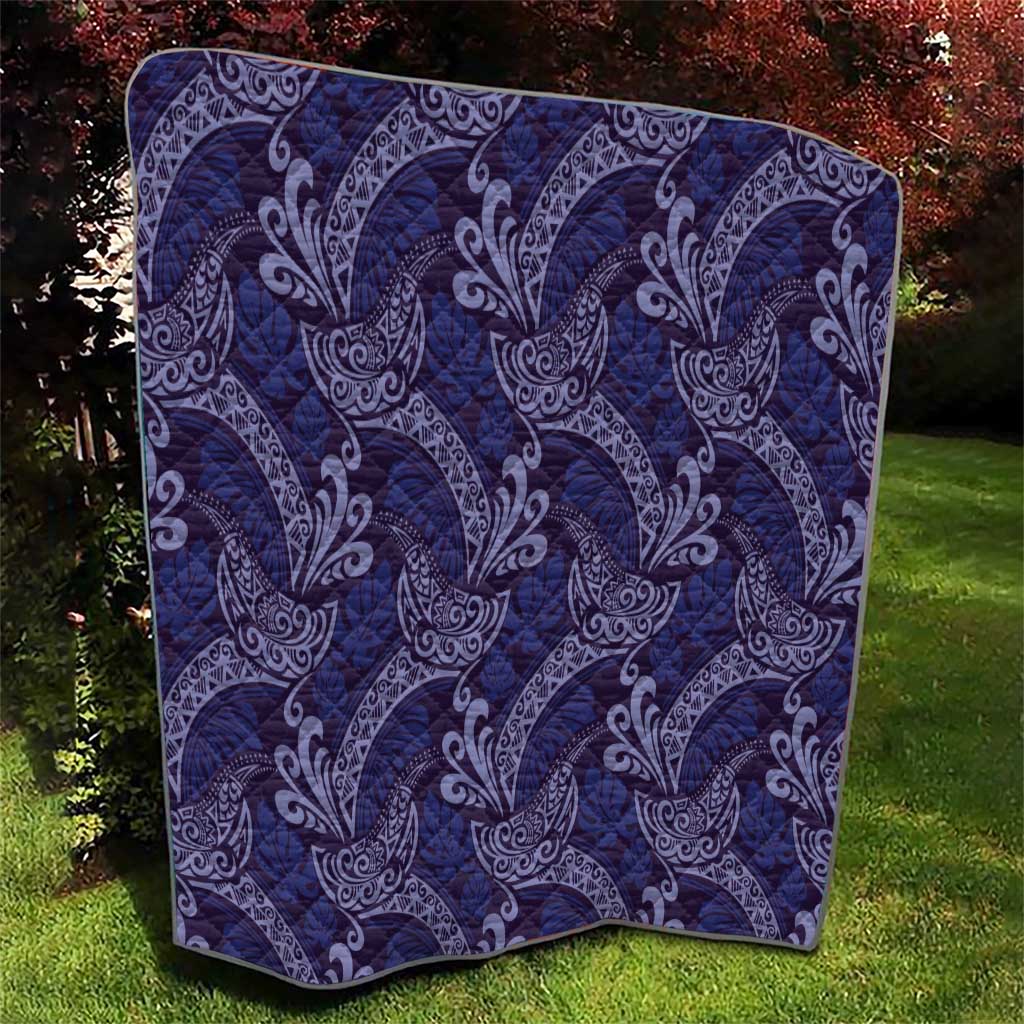 Deep Blue Monstera Quilt Polynesian Tribal Pattern - Polynesian Pride