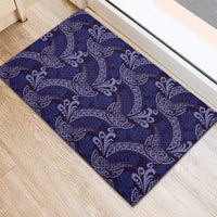 Deep Blue Monstera Rubber Doormat Polynesian Tribal Pattern - Polynesian Pride