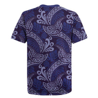 Deep Blue Monstera Rugby Jersey Polynesian Tribal Pattern - Polynesian Pride