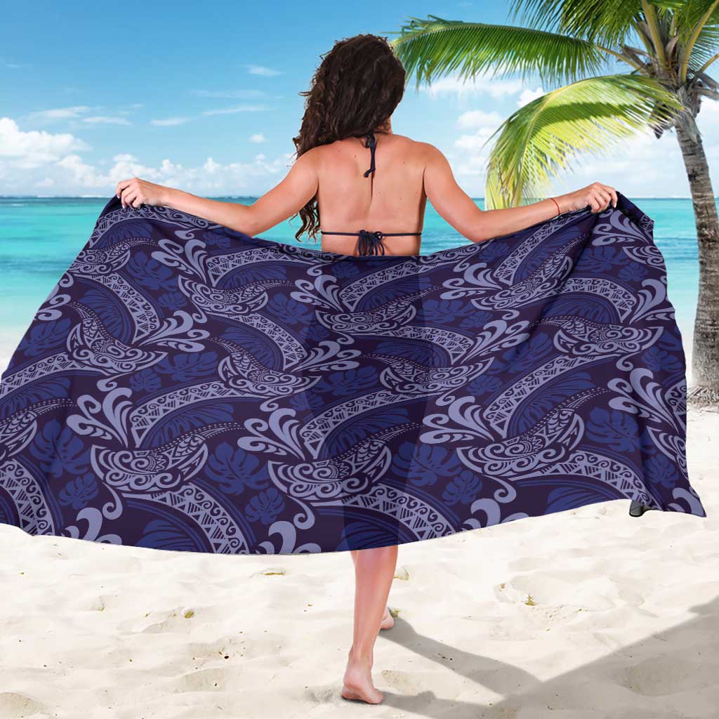 Deep Blue Monstera Sarong Polynesian Tribal Pattern - Polynesian Pride