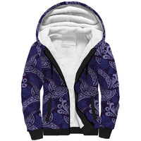 Deep Blue Monstera Sherpa Hoodie Polynesian Tribal Pattern - Polynesian Pride