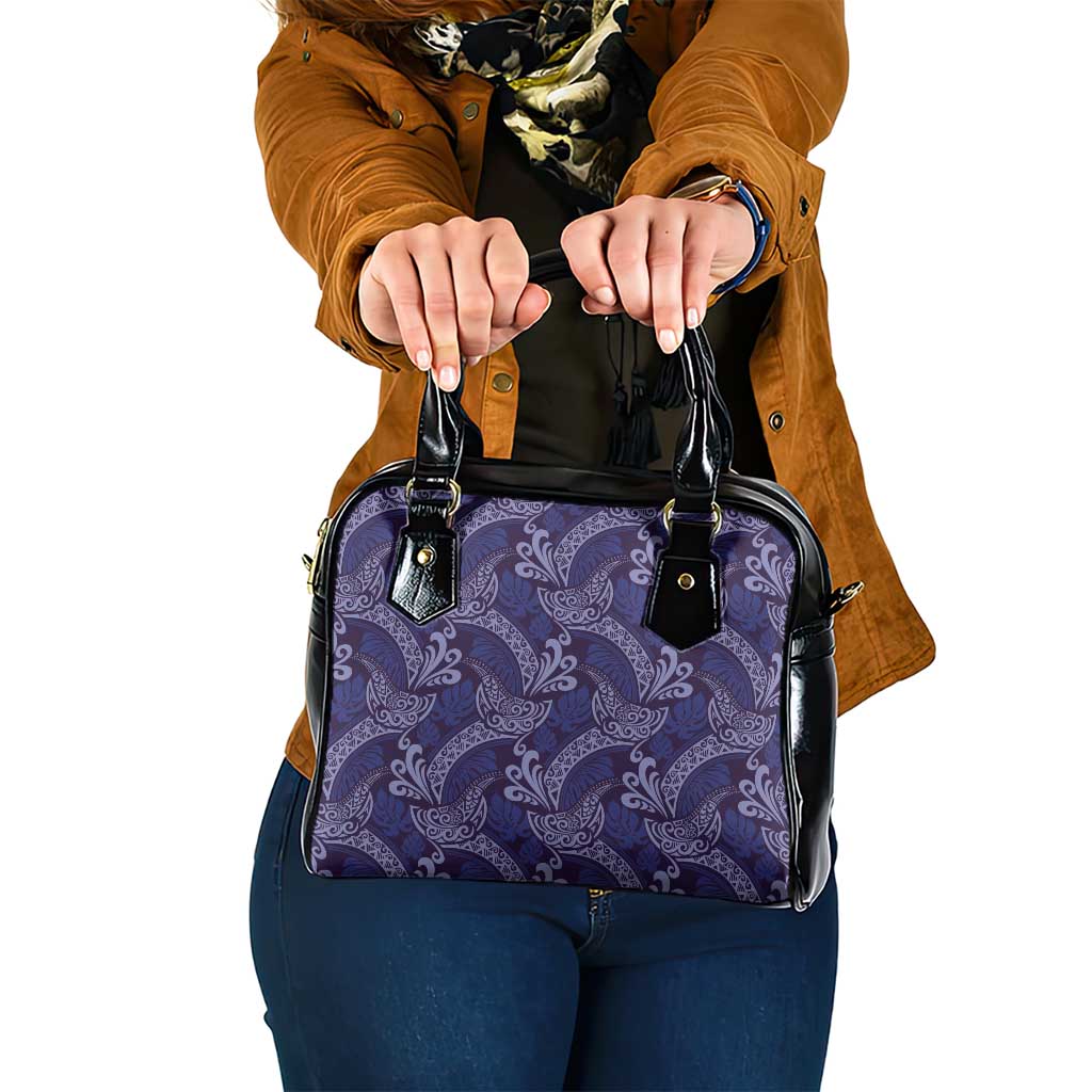 Deep Blue Monstera Shoulder Handbag Polynesian Tribal Pattern - Polynesian Pride