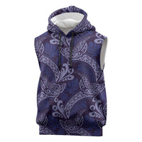 Deep Blue Monstera Sleeveless Hoodie Polynesian Tribal Pattern - Polynesian Pride